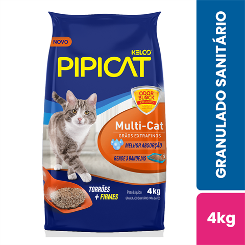 Granulado Sanitário Para Gatos Pipicat Multi-Cat Extrafino Com 4kg