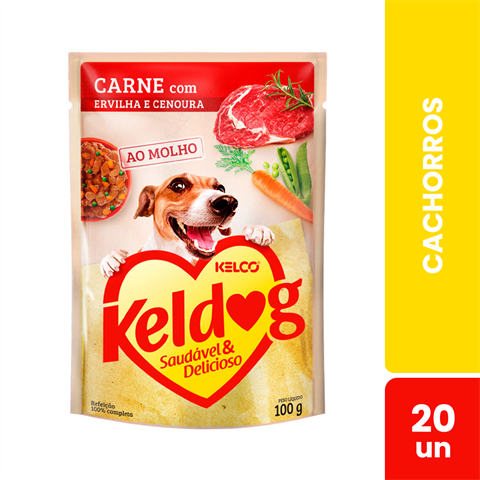 Ração Úmida Para Cães Keldog Sabor Carne Com Ervilha E Cenoura Com 20 Sachês De 40g