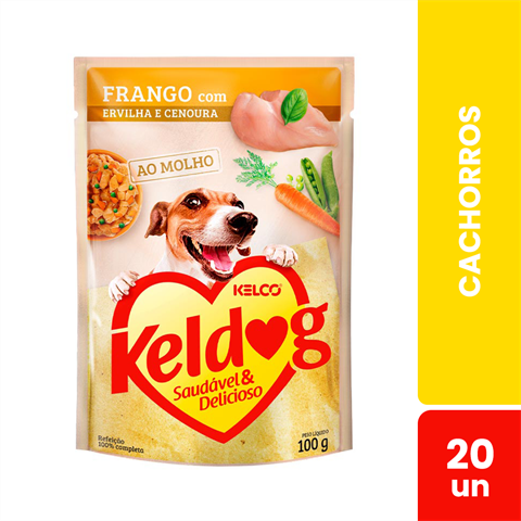 Ração Úmida Para Cães Keldog Sabor Frango Com Ervilha E Cenoura Com 20 Sachês De 40g