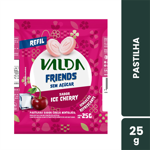 Pastilhas Valda Friends Sabor Ice Cherry Com 10 Sachês De 25g