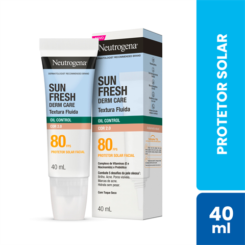 Protetor Solar Facial Neutrogena Sun Fresh Derm Care Oil Control FPS80 Cor 2.0 Com 40ml
