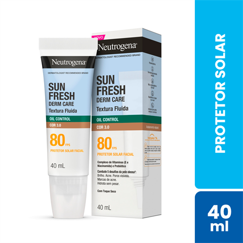 Protetor Solar Facial Neutrogena Sun Fresh Derm Care Oil Control FPS80 Cor 3.0 Com 40ml