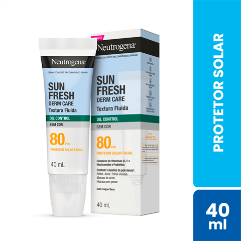 Protetor Solar Facial Neutrogena Sun Fresh Derm Care Oil Control FPS80 Sem Cor Com 40ml