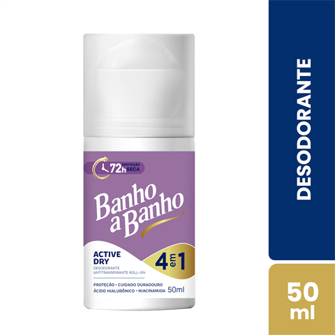 Desodorante Antitranspirante Banho A Banho Roll-On Active Dry 4 Em 1 Com 50ml