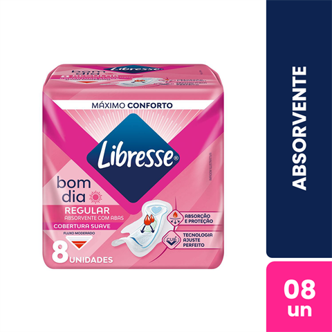 Absorvente Libresse Bom Dia Regular Fluxo Moderado Cobertura Suave Com Abas Com 8 Unidades