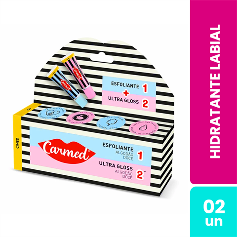 Kit Carmed Algodão Doce Ultra Gloss 10g + Esfoliante Labial 10g