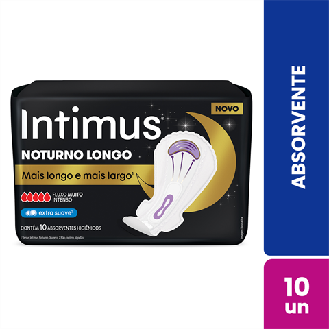 Absorvente Intimus Noturno Longo Fluxo Muito Intenso Cobertura Extra Suave Com 10 Unidades