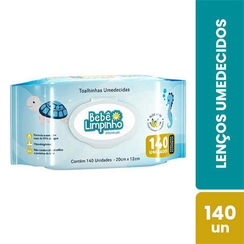 Lenço Umedecido Bebê Limpinho Premium Com 140 Unidades