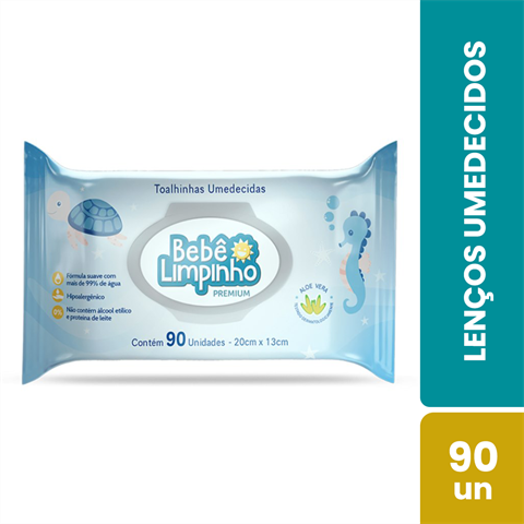 Lenço Umedecido Bebê Limpinho Premium Com 90 Unidades