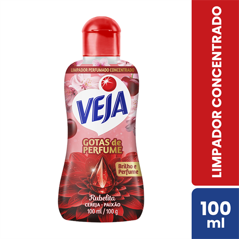 Limpador Perfumado Concentado Veja Gotas De Perfume Rubelita Cereja Com 100ml