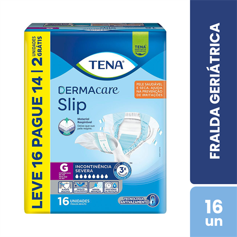Fralda Geriátrica Tena Dermacare Slip G Leve 16 Pague 14 Unidades