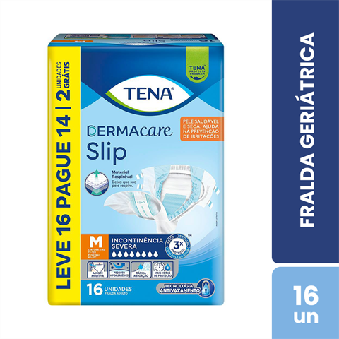 Fralda Geriátrica Tena Dermacare Slip M Leve 16 Pague 14 Unidades