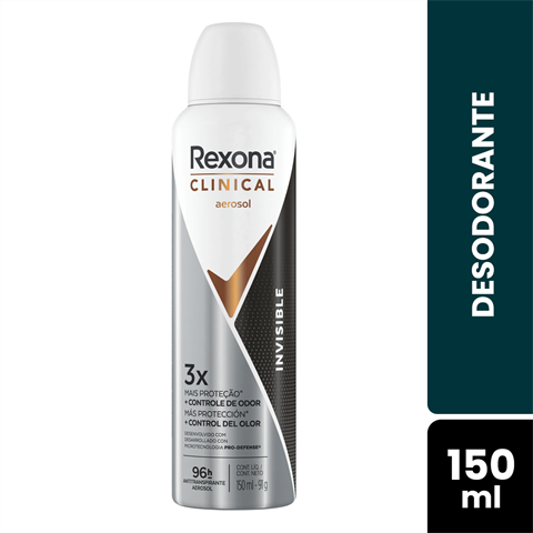 Desodorante Antitranspirante Rexona Clinical Aerossol Invisible Com 150ml