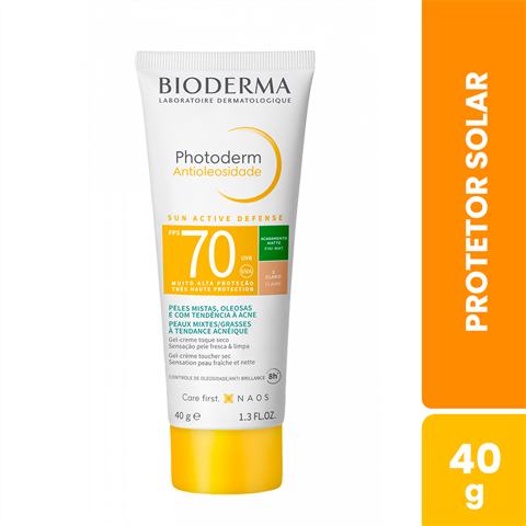 Protetor Solar Facial Bioderma Photoderm Antioleosidade Matte FPS70 Cor 2 Claro Com 40g