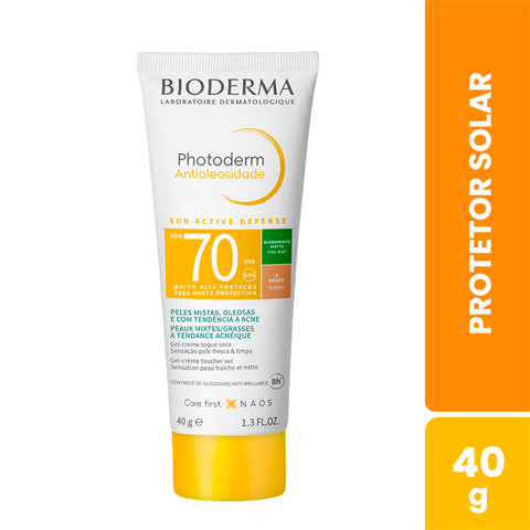 Protetor Solar Facial Bioderma Photoderm Antioleosidade Matte FPS70 Cor 3 Médio Com 40g