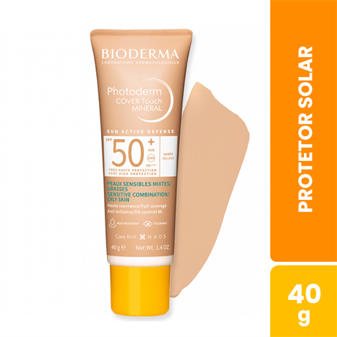 Protetor Solar Facial Bioderma Photoderm Cover Touch Mineral FPS50+ Cor 3 Dorée Com 40g