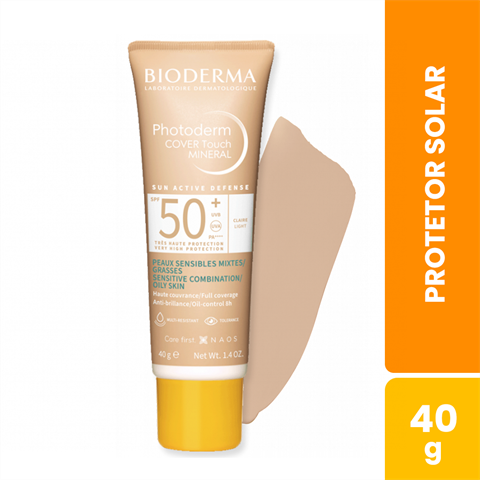 Protetor Solar Facial Bioderma Photoderm Cover Touch Mineral FPS50+ Cor 2 Claire Com 40g