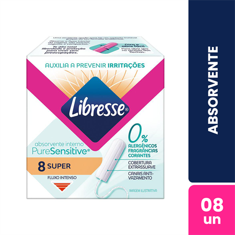 Absorvente Interno Libresse Pure Sensitive Super Fluxo Intenso Com 8 Unidades