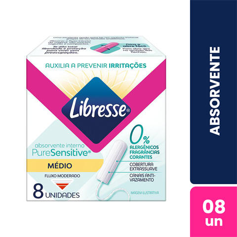 Absorvente Interno Libresse Pure Sensitive Médio Fluxo Moderado Com 8 Unidades
