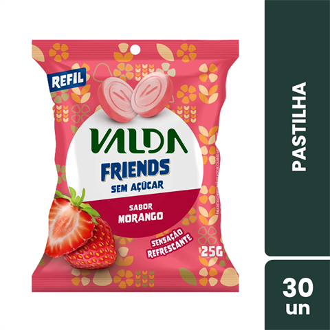 Pastilhas Valda Friends Sabor Morango Com 30 Sachês De 25g