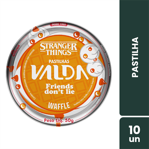 Pastilhas Valda Stranger Things Friends Don't Lie Sabor Waffle Com 10 Latas De 50g