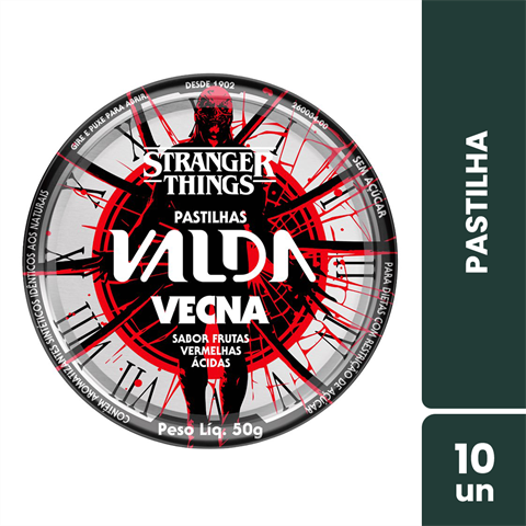 Pastilhas Valda Stranger Things Vecna Sabor Frutas Vermelhas Com 10 Latas De 50g