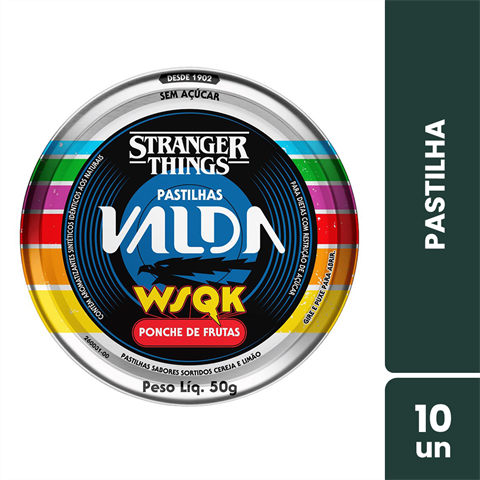 Pastilhas Valda Stranger Things WSQK Sabor Ponche De Frutas Com 10 Latas De 50g