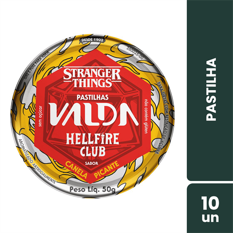 Pastilhas Valda Stranger Things Hellfire Club Sabor Canela Picante Com 10 Latas De 50g