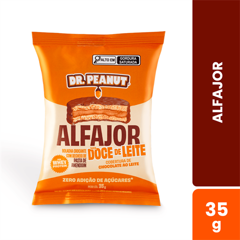 Alfajor Dr. Peanut Zero Açucar Sabor Doce De Leite Com Cobertura De Chocolate Ao Leite Com 35g