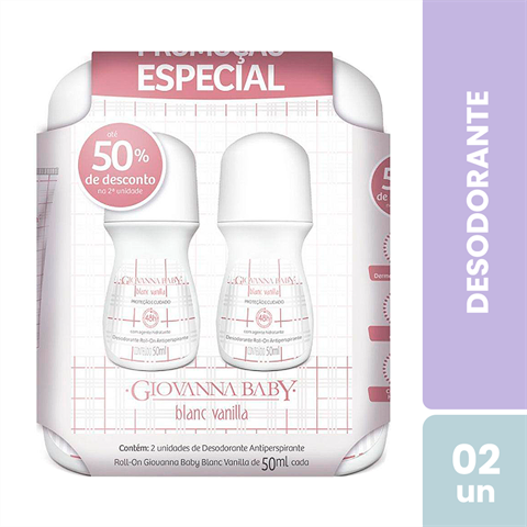 Pack Desodorante Antitranspirante Giovanna Baby Roll-On Blanc Vanilla Com 2 Unidades De 50ml