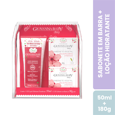 Kit Giovanna Baby Sweet Collection Cherry Loção Hidratante 50ml + 2 Unidades De Sabonete Em Barra 90