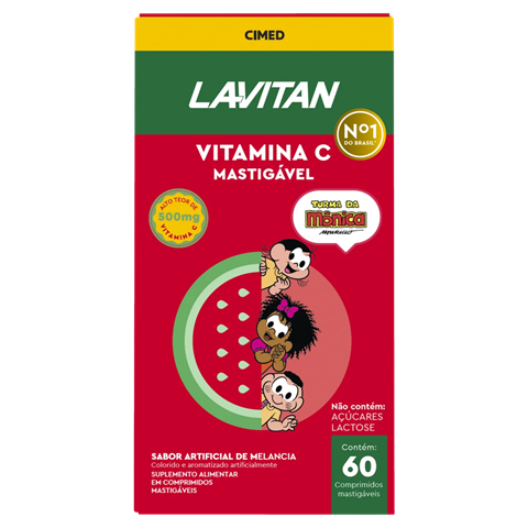 Vitamina C Lavitan Sabor Melancia Com 60 Comprimidos Mastigáveis
