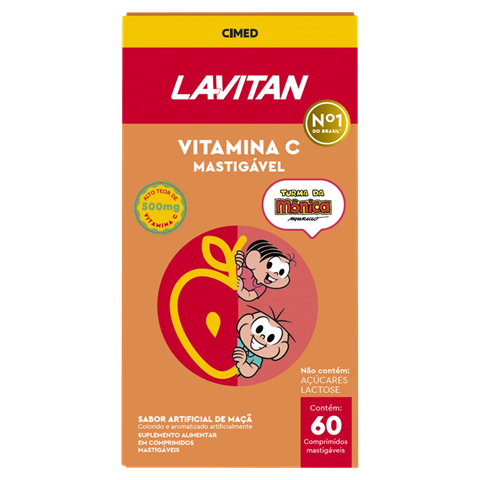 Vitamina C Lavitan Sabor Maçã Com 60 Comprimidos Mastigáveis