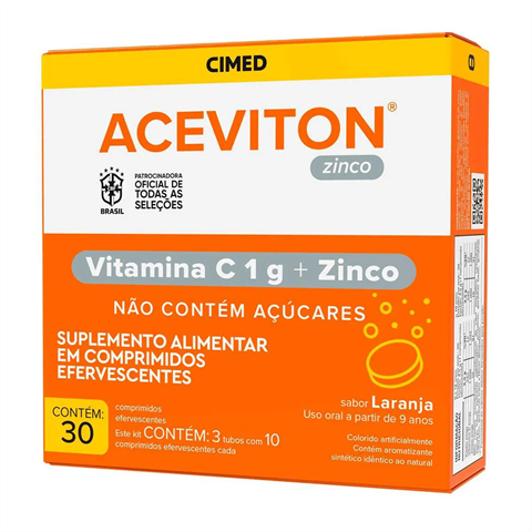 Aceviton Zinco Vitamina C 1g Com 30 Comprimidos Efervescentes
