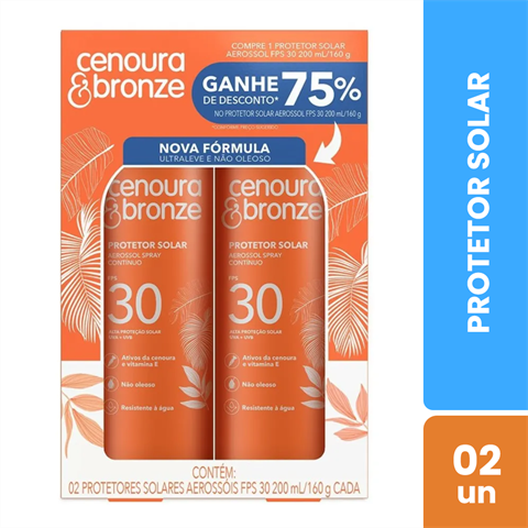 Pack Protetor Solar Cenoura&Bronze Aerossol FPS30 Com 2 Unidades De 200ml