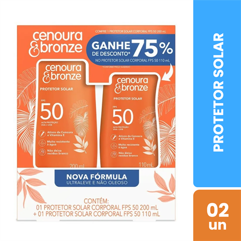 Kit Protetor Solar Cenoura&Bronze Corporal FPS50 200ml + Corporal FPS50 110ml