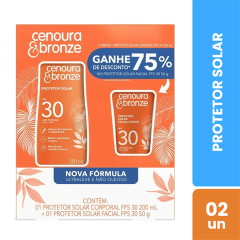 Kit Protetor Solar Cenoura&Bronze Corporal FPS30 200ml + Facial FPS30 50g