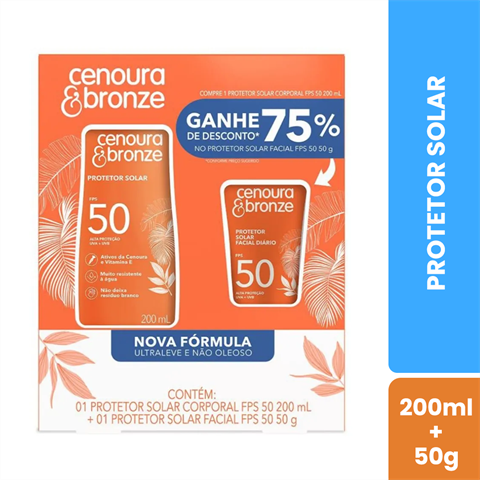 Kit Protetor Solar Cenoura&Bronze Corporal FPS50 200ml + Facial FPS50 50g