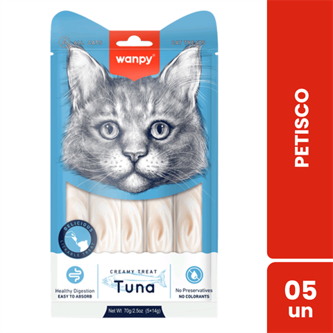 Petisco Para Gatos Wanpy Creamy Sabor Atum Sachê Com 5 Unidades