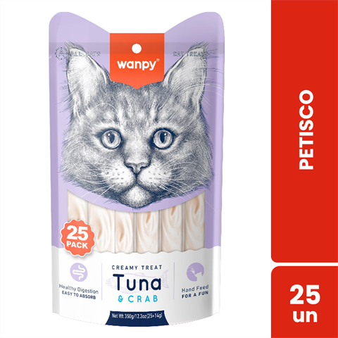 Petisco Para Gatos Wanpy Creamy Sabor Atum E Caranguejo Saco Com 25 Unidades