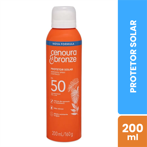 Protetor Solar Cenoura&Bronze Aerossol FPS50 Com 200ml