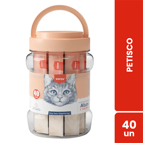 Petisco Para Gatos Wanpy Creamy Sabor Atum E Salmão Com 40 Unidades