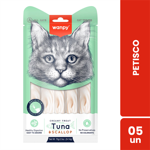 Petisco Para Gatos Wanpy Creamy Sabor Atum E Vieira Sachê Com 5 Unidades