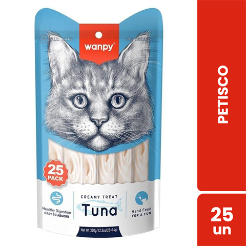 Petisco Para Gatos Wanpy Creamy Sabor Atum Saco Com 25 Unidades