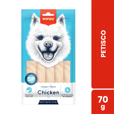 Petisco Para Cães Wanpy Creamy Sabor Frango Sachê Com 5 Unidades