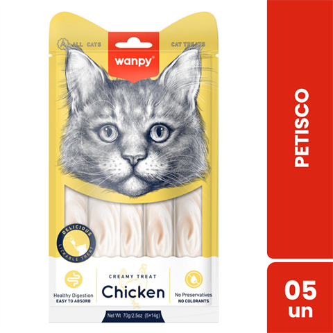 Petisco Para Gatos Wanpy Creamy Sabor Frango Sachê Com 5 Unidades