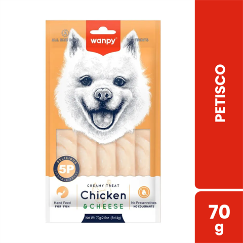 Petisco Para Cães Wanpy Creamy Sabor Frango E Queijo Sachê Com 5 Unidades