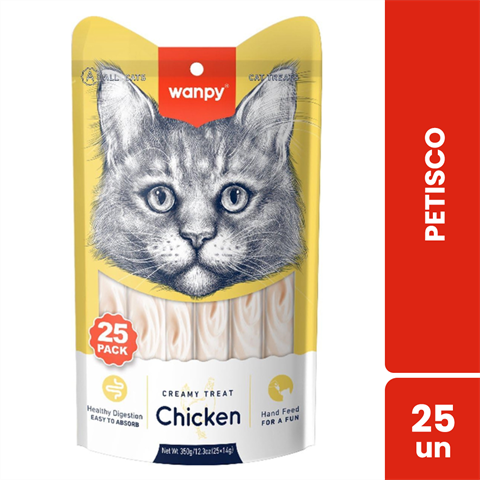 Petisco Para Gatos Wanpy Creamy Sabor Frango Saco Com 25 Unidades