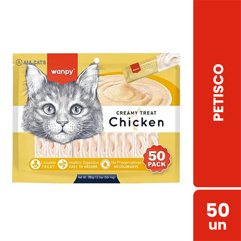 Petisco Para Gatos Wanpy Creamy Sabor Frango Saco Com 50 Unidades