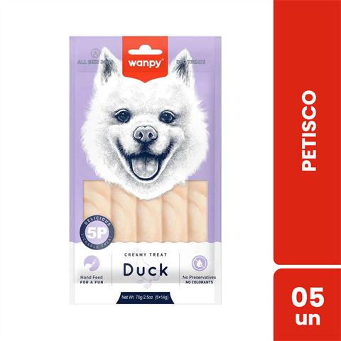 Petisco Para Cães Wanpy Creamy Sabor Pato Sachê Com 5 Unidades